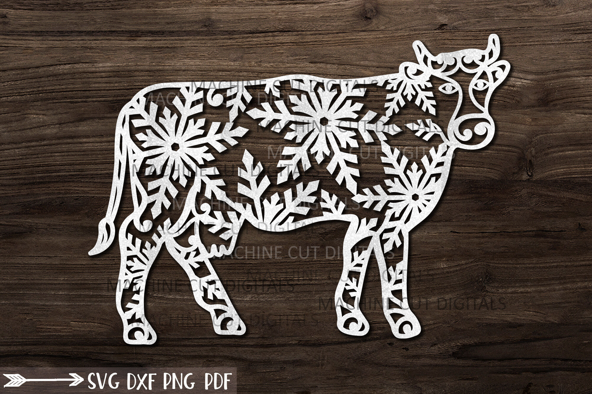 Download Christmas Cow With Snowflakes Svg Paper Cut Laser Cut File Template By Kartcreation Thehungryjpeg Com