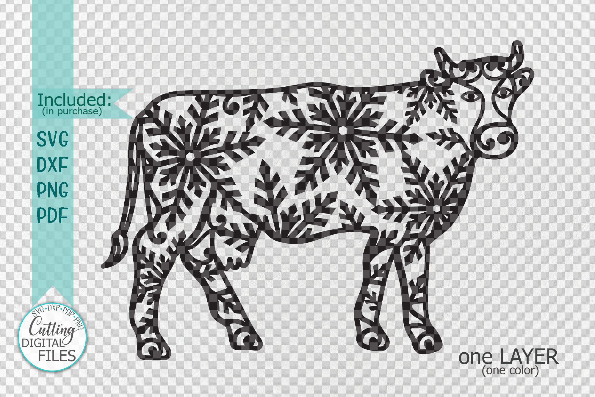 Christmas Cow With Snowflakes Svg Paper Cut Laser Cut File Template By Kartcreation Thehungryjpeg Com