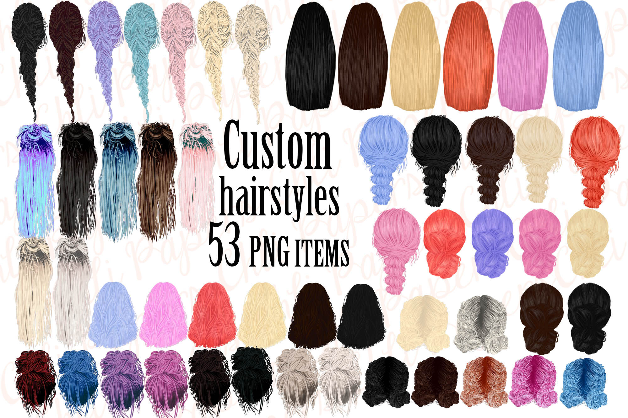 Custom Hairstyles Clipart,Hair clipart,Girls hairstyles By ChiliPapers |  TheHungryJPEG