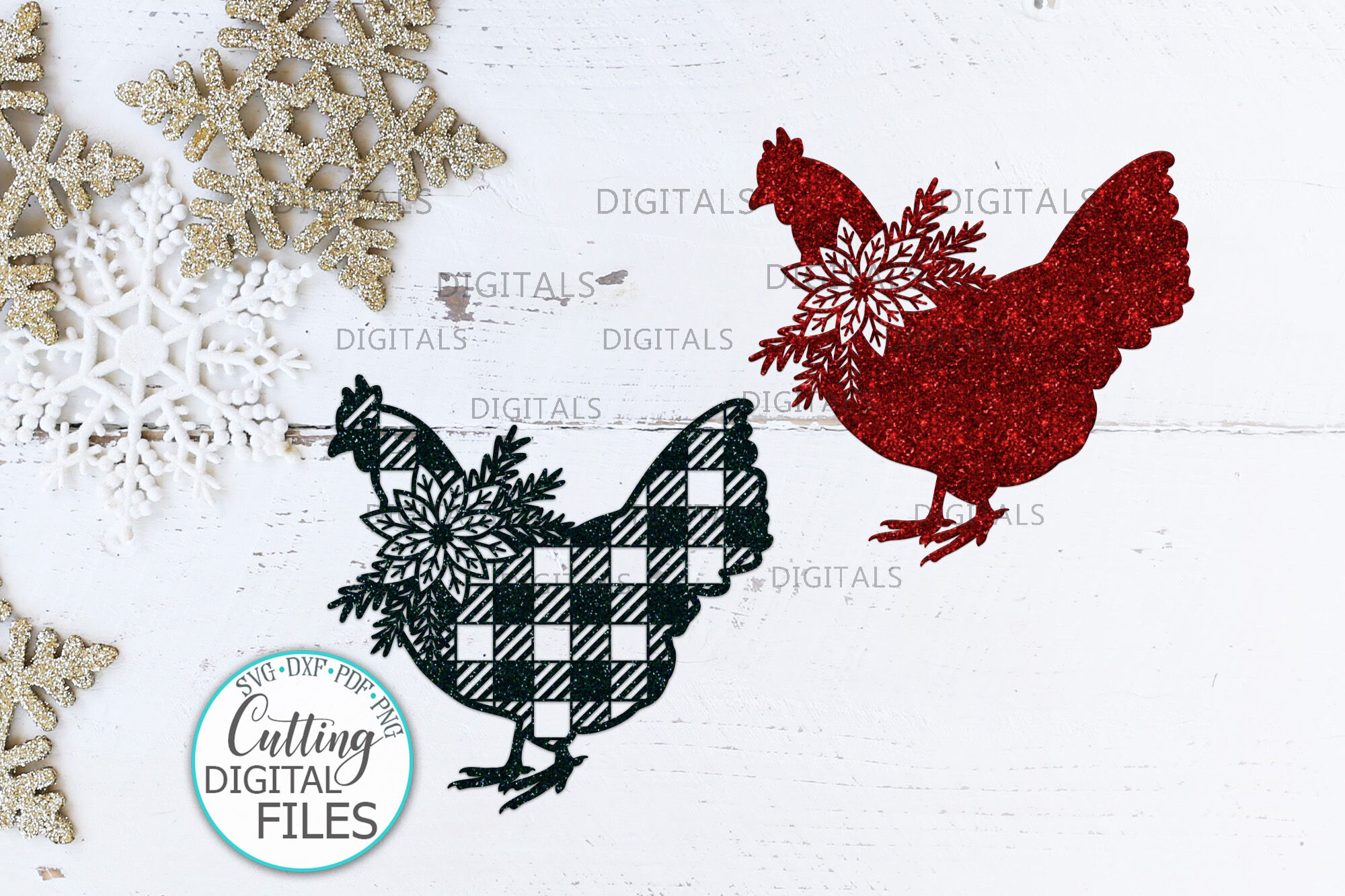 Merry Clucking Christmas Chickens SVG DXF EPS PNG Cut File Cricut Silhouette 