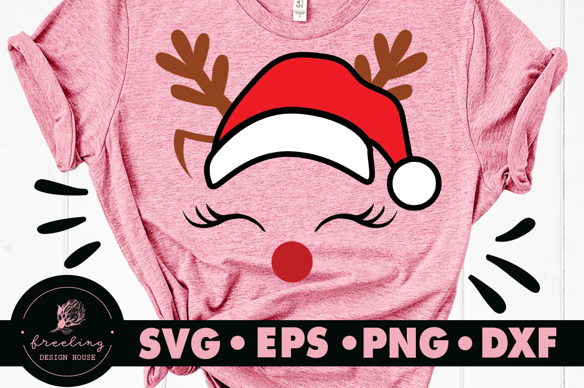Cute Reindeer With Santa Hat Svg By Freeling Design House Thehungryjpeg Com