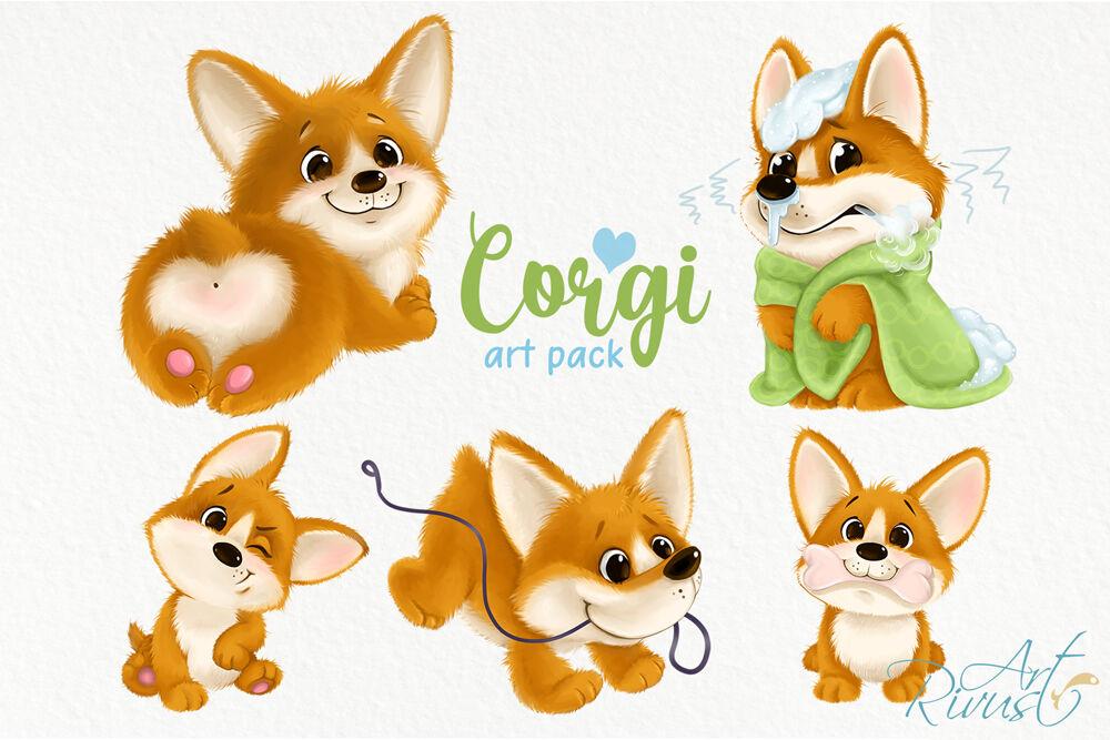 Corgi puppy PNG clipart download. Cute dog graphics. Funny cartoon cor