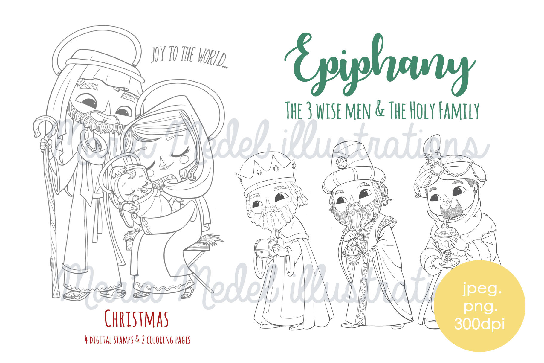 Epiphany Christmas Coloring And Digital Stamps By Maria Medel Creations Thehungryjpeg Com