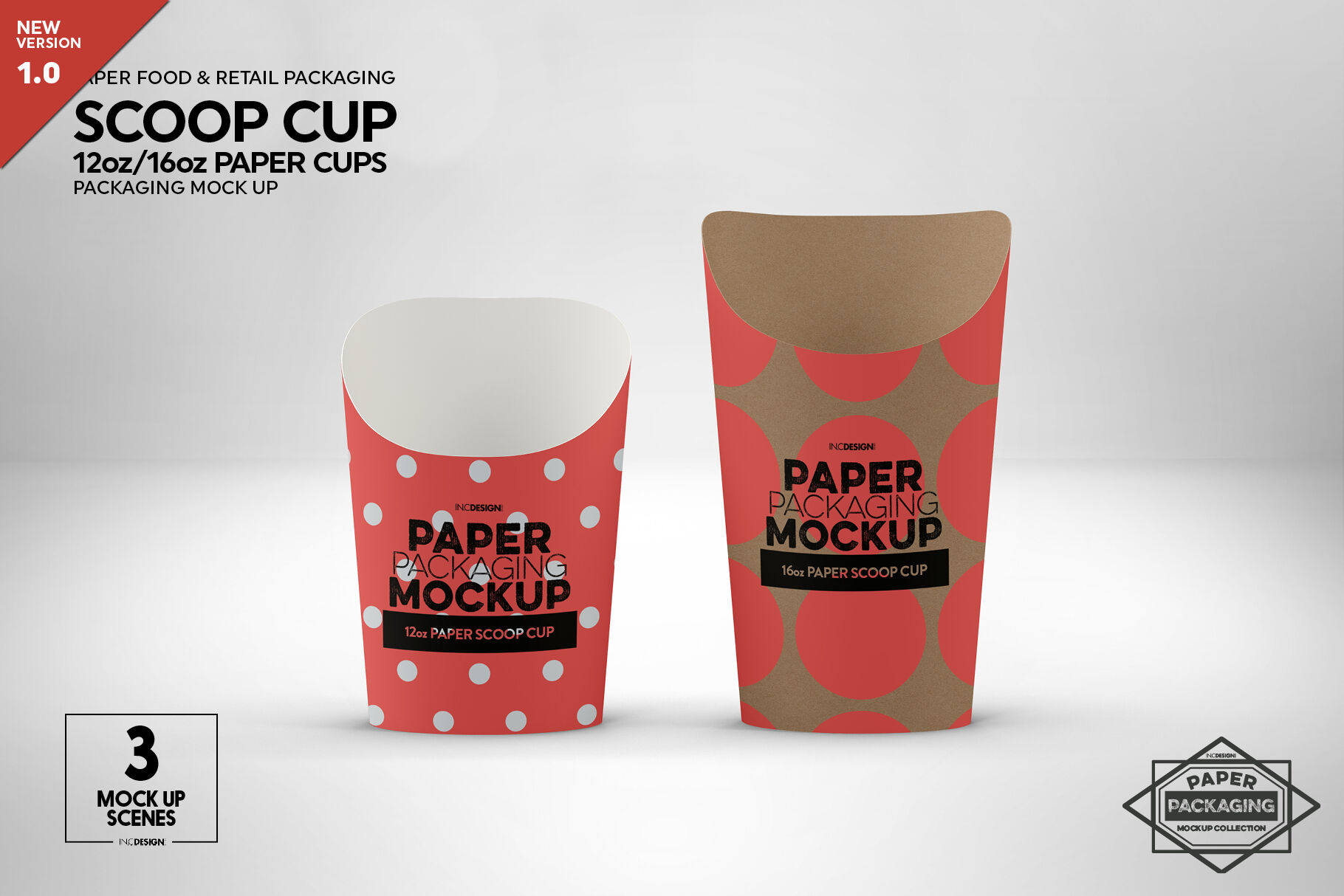 Lying 12oz and 16oz Paper Cups Mockup - Mediamodifier