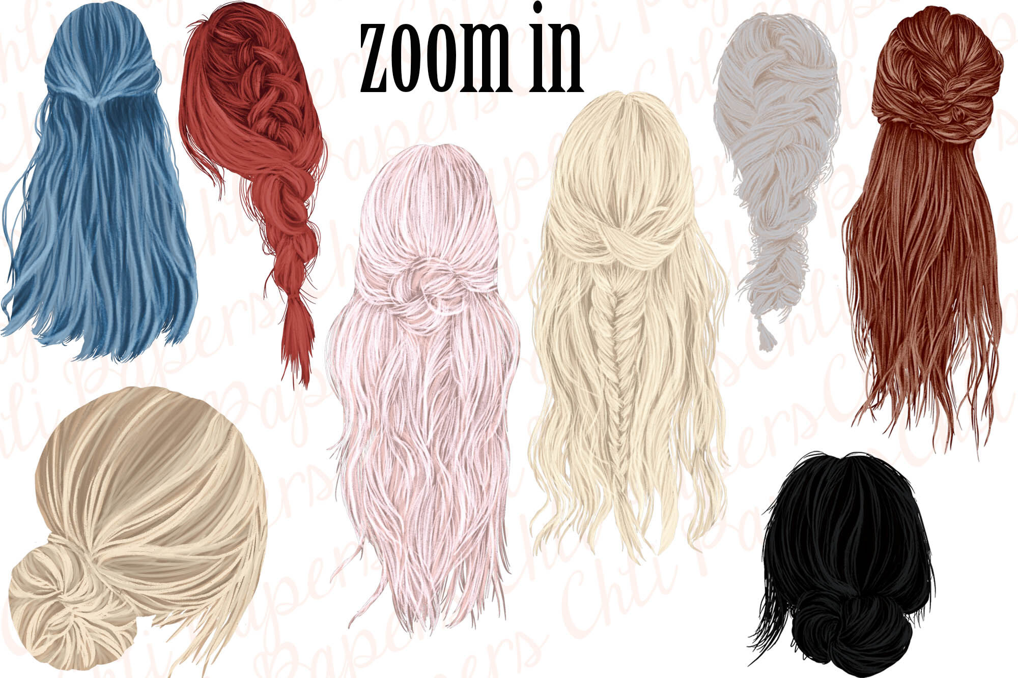 Custom Hairstyles Clipart,Hair clipart,Girls hairstyles By ChiliPapers |  TheHungryJPEG