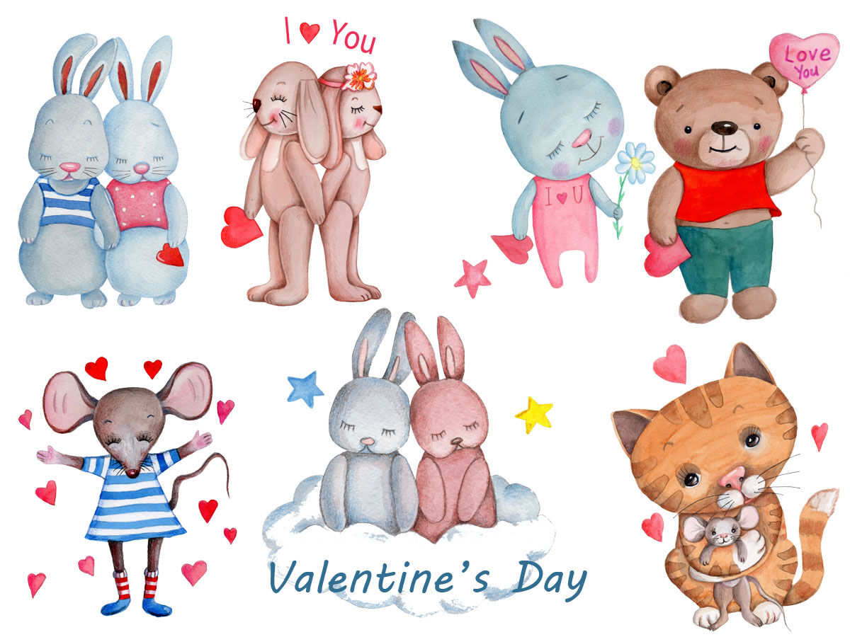 Valentine's Day. Cute cartoon animals. Love. By Teddy Bears and their  friends | TheHungryJPEG