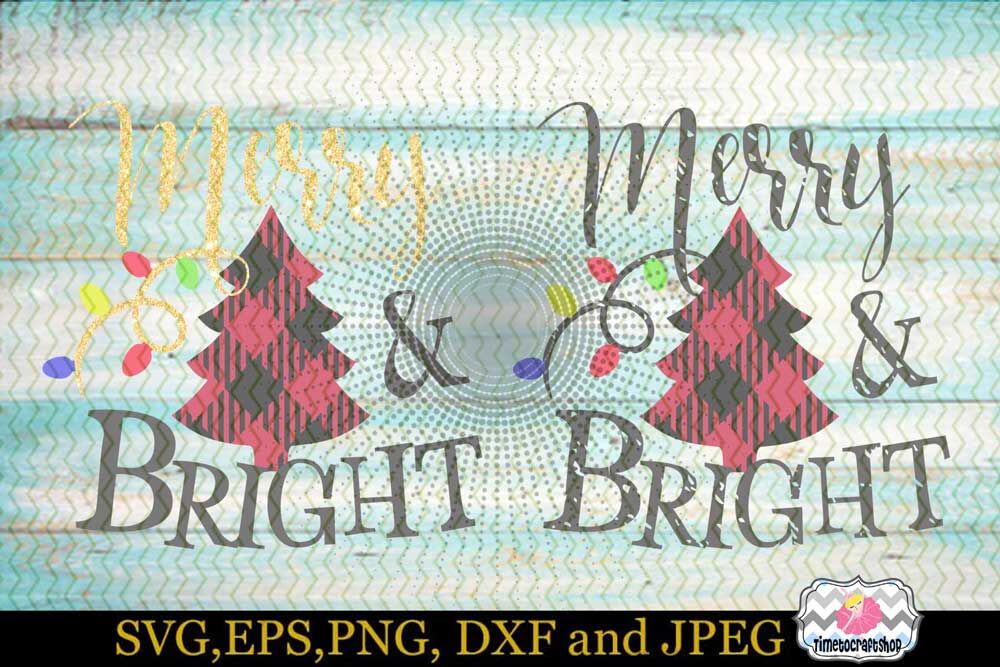 Svg Dxf Eps Png Merry And Bright Plaid Distressed Christmas Tree By Timetocraftshop Thehungryjpeg Com