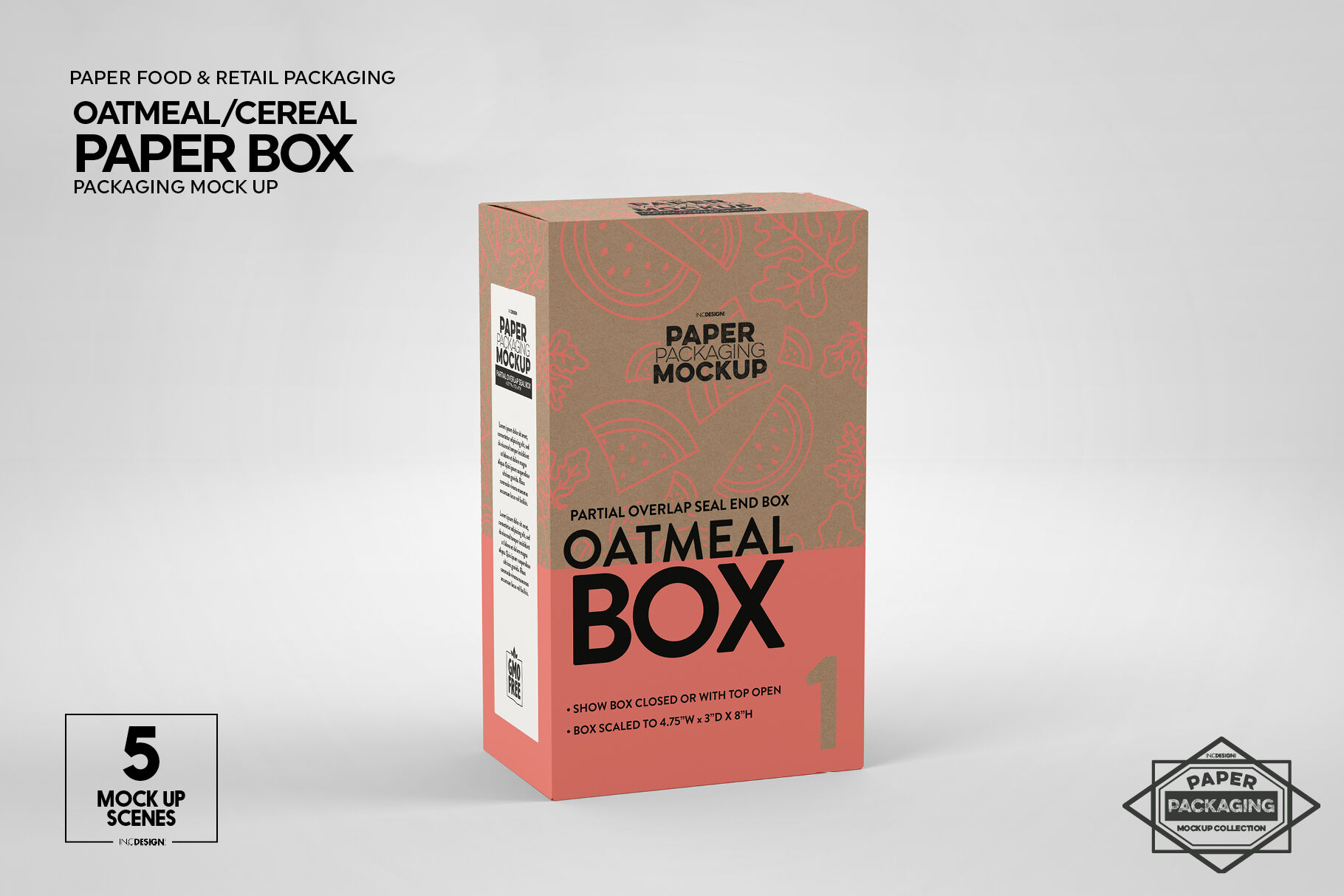 Paper Oatmeal/Cereal Box Packaging Mockup By INC Design Studio | TheHungryJPEG.com