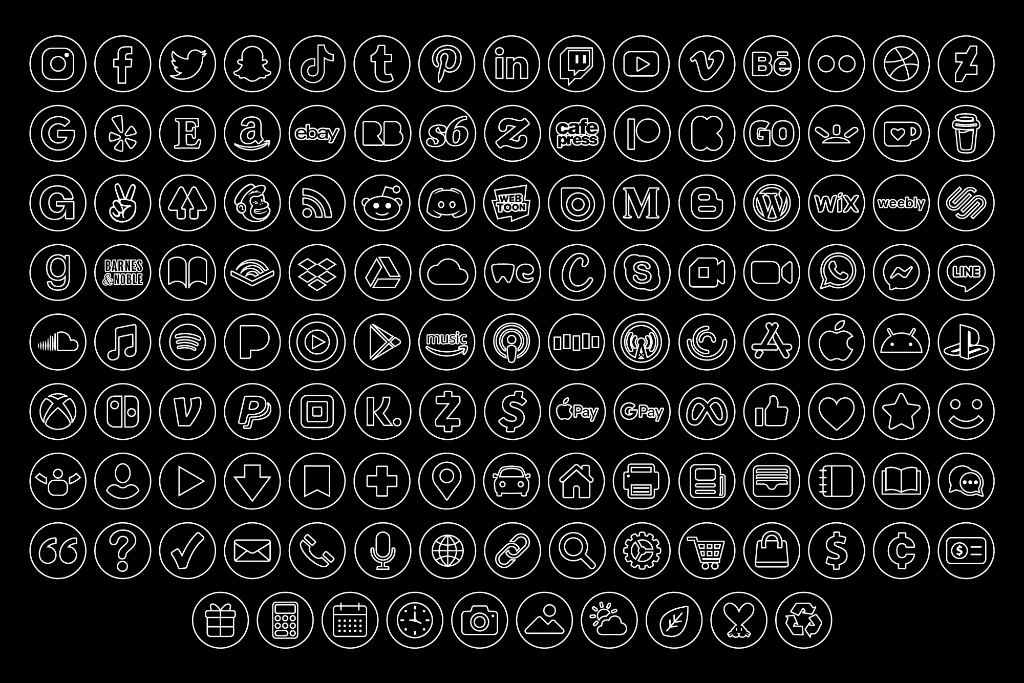 Social media icons, round, outline