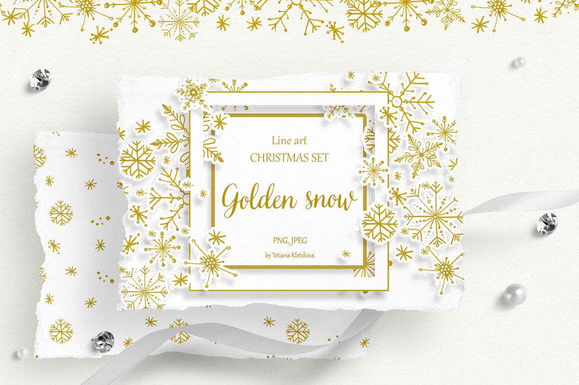 Golden Snow Line Art Collection By Tasha Zen Thehungryjpeg Com