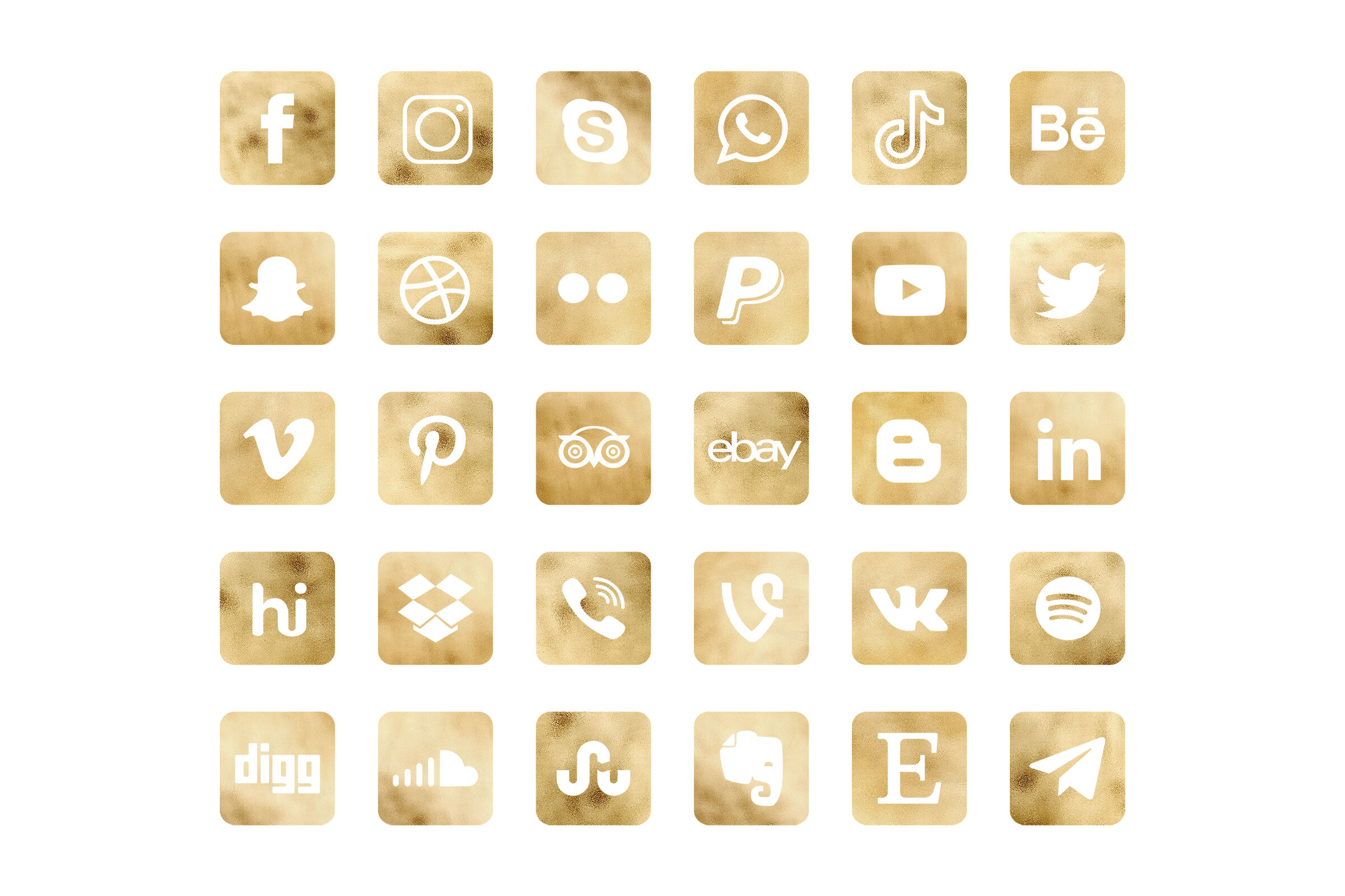 Square Gold Social Media Icons By North Sea Studio