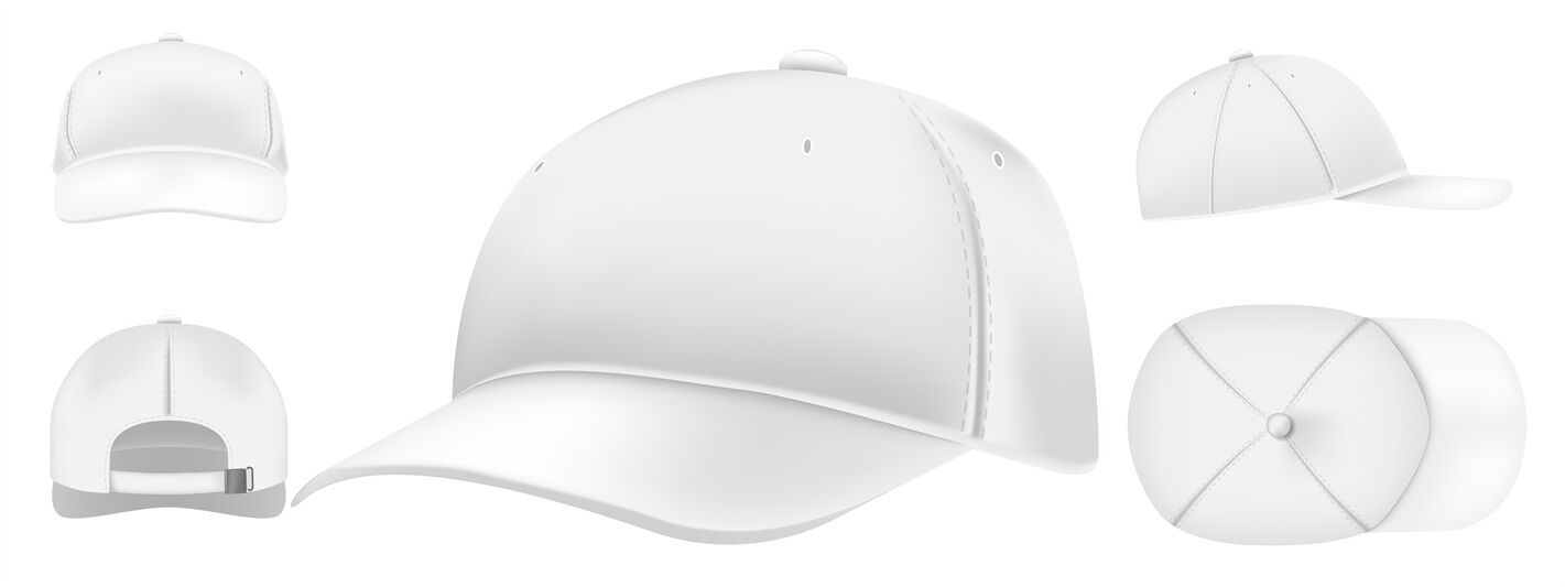 White cap mockup. Sport caps top view, baseball hat and ...