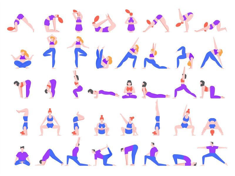 Set Of Yoga Poses And Names Cartoon For Background Stock Photo, Picture and  Royalty Free Image. Image 50073655.