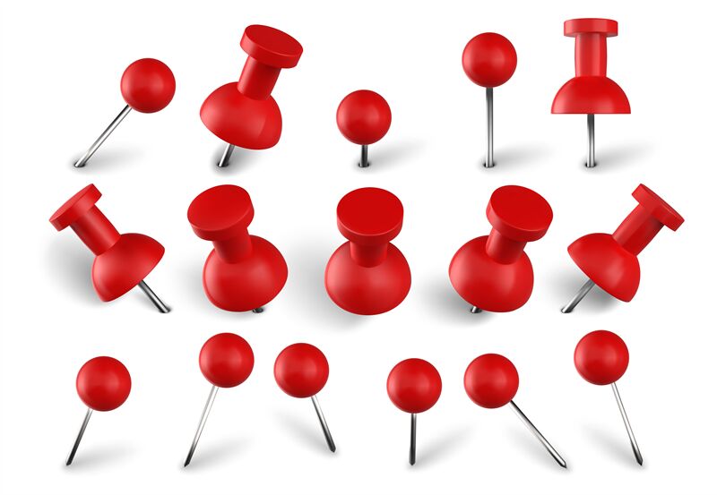 Realistic red push pins. Attach buttons on needles, pinned office thum By  WinWin_artlab