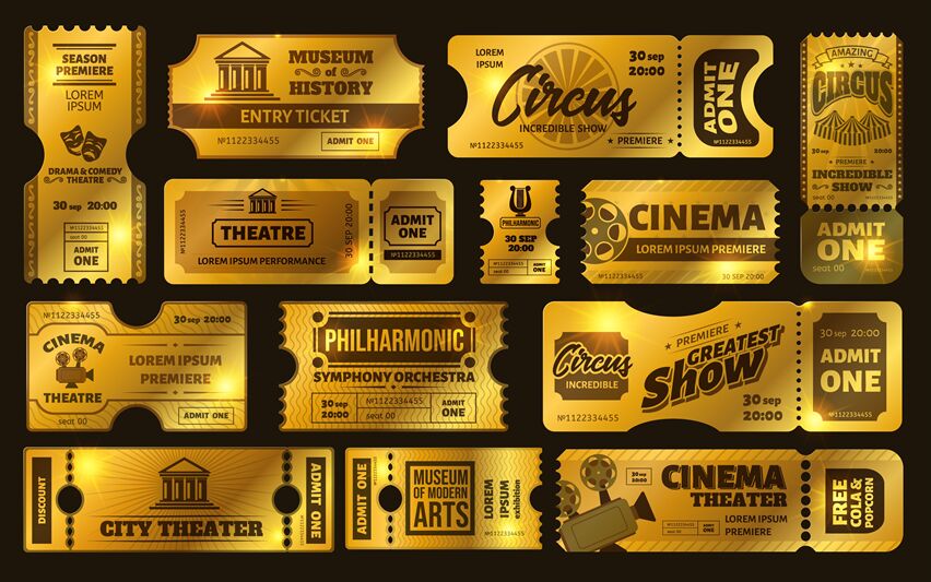 Golden Tickets Gold Circus Show Ticket Premium Cinema Movie Night Co By Winwin Artlab Thehungryjpeg Com