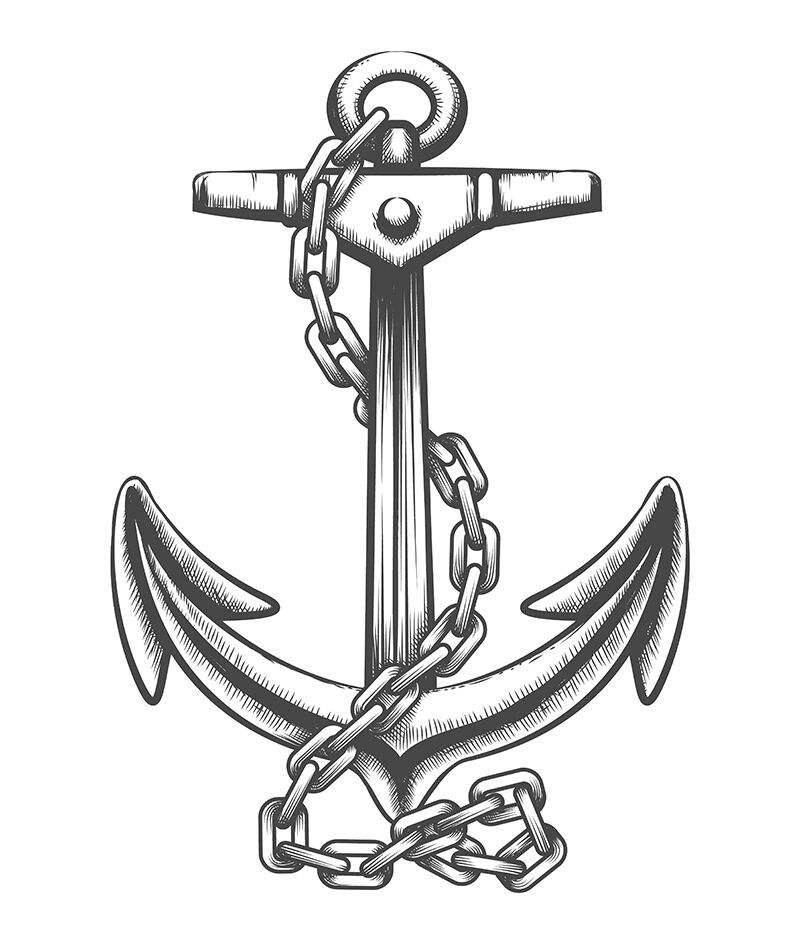 Anchor and Chains Tattoo in engraving Style. Vector Illustration. By ...