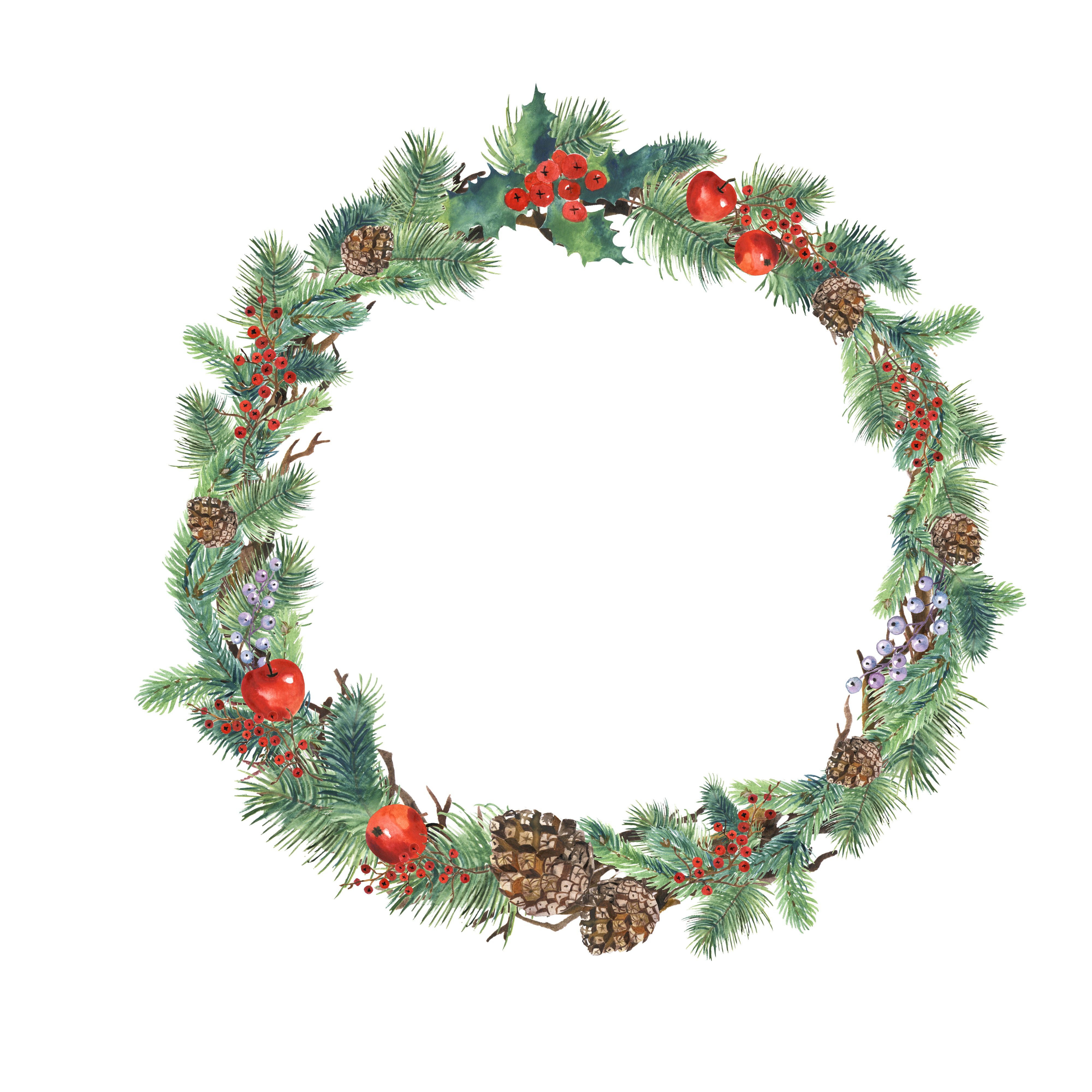 Watercolor Christmas Wreath By Evgeniia Grebneva Painting ...