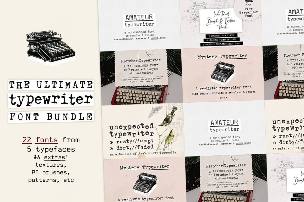 70 Off The Ultimate Typewriter Font Bundle By Ana S Fonts Thehungryjpeg Com
