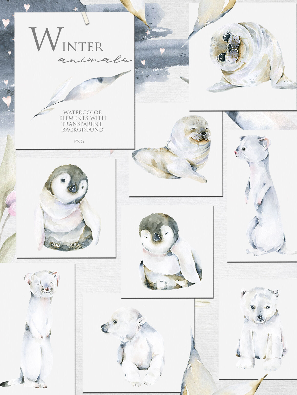 Cute arctic animals. Watercolor collection By 60seconds | TheHungryJPEG