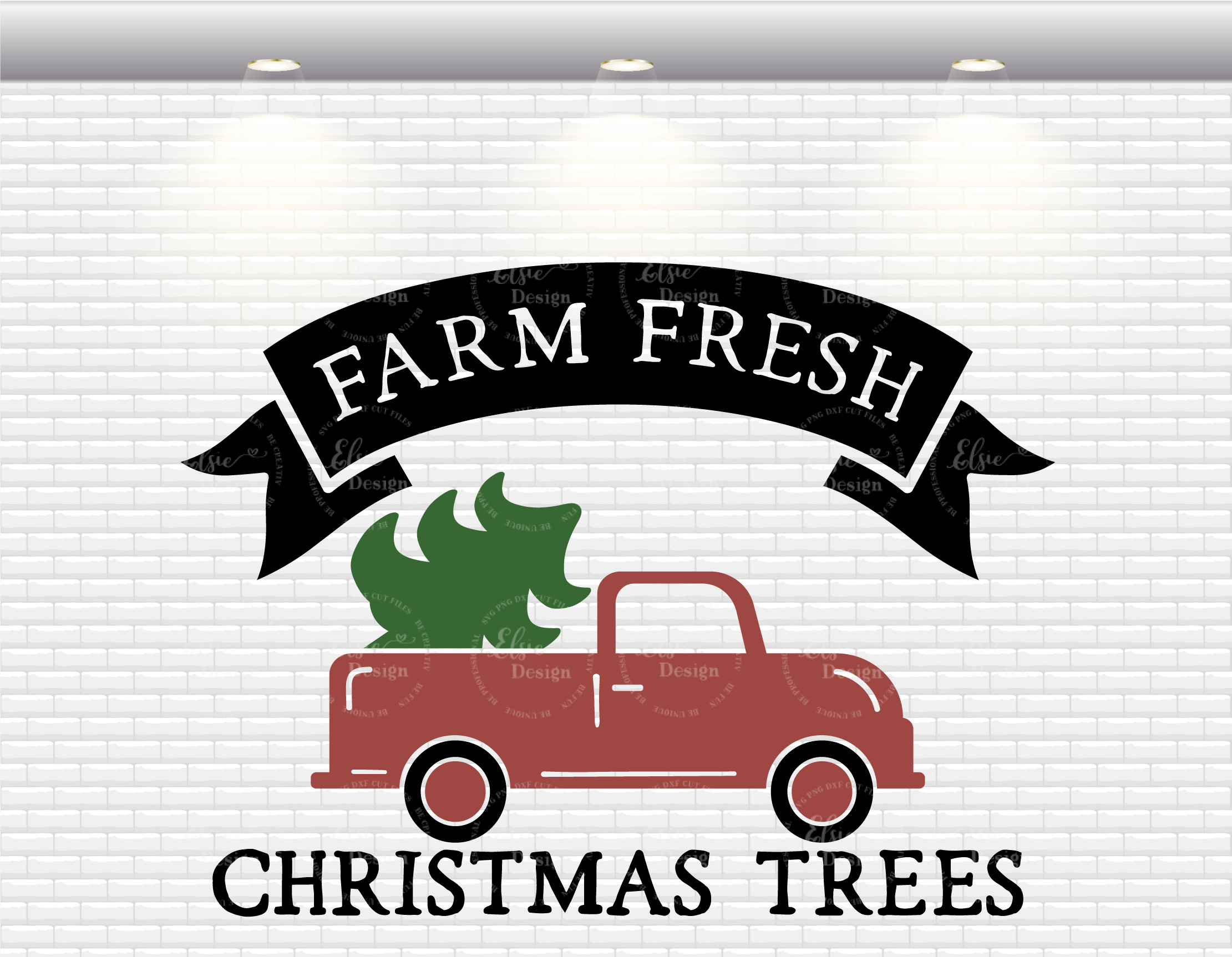 Farm Fresh Christmas Trees Red Truck By Elsielovesdesign Thehungryjpeg Com