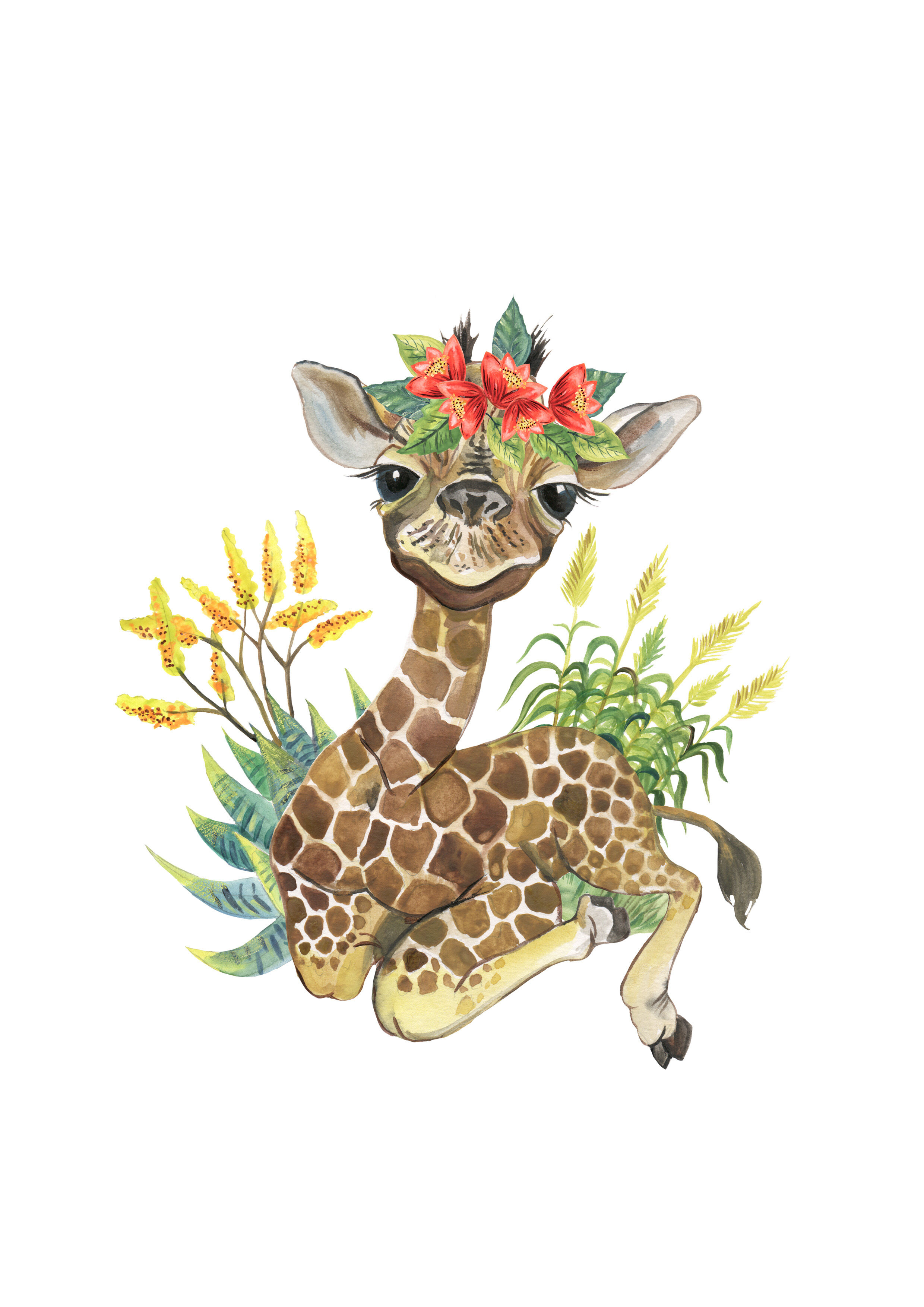 Safari animals watercolor clipart. Cute animals in the wild. By