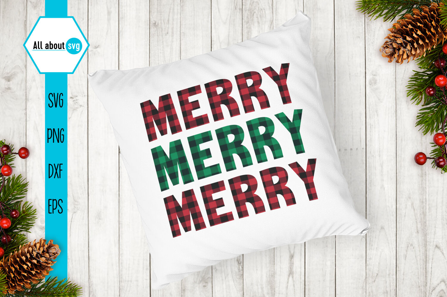 Merry Merry Merry Christmas Plaid Svg By All About Svg Thehungryjpeg Com