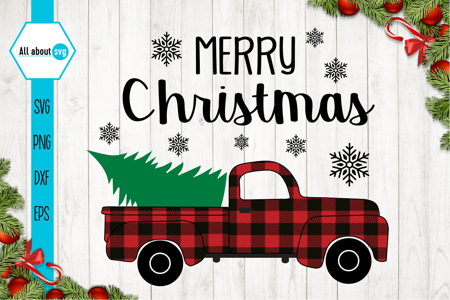 Merry Christmas Red Buffalo Plaid Truck Svg By All About Svg Thehungryjpeg Com