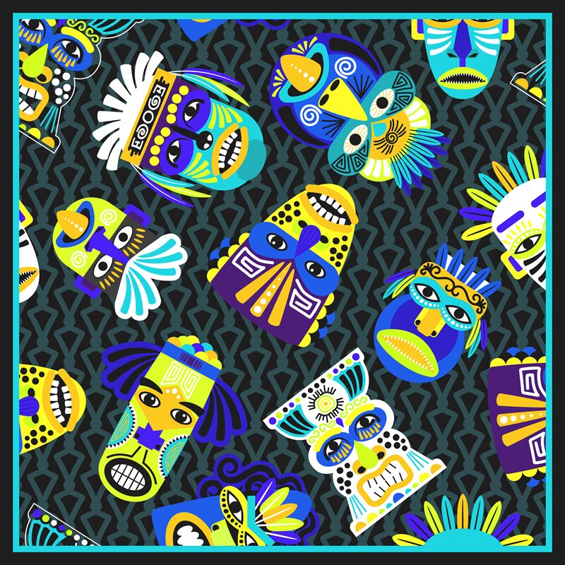 Download Blue psychedelic bandana with masks pattern By SmartStartStocker | TheHungryJPEG.com