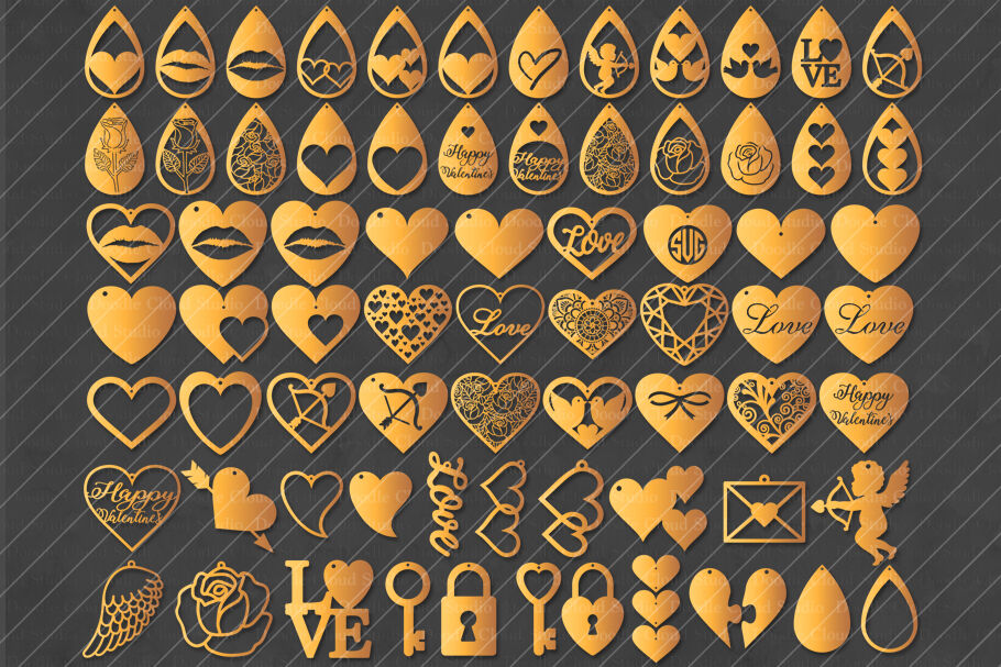 70 Earrings Valentine Love SVG, Cut Files. Pendant, Heart Earring SVG