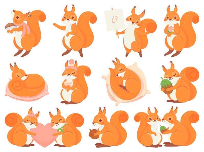 Cute squirrel cartoon mascot. Couple squirrels love, squirrel with nut By  Tartila | TheHungryJPEG