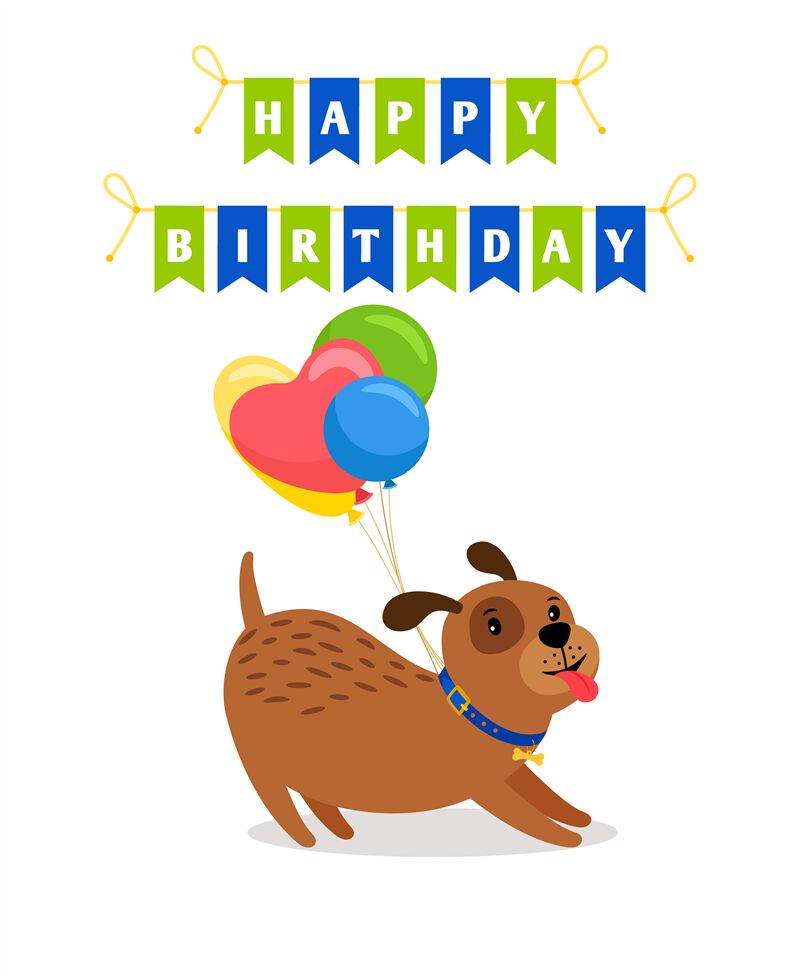 Cute dog and balloons birthday card By SmartStartStocker | TheHungryJPEG