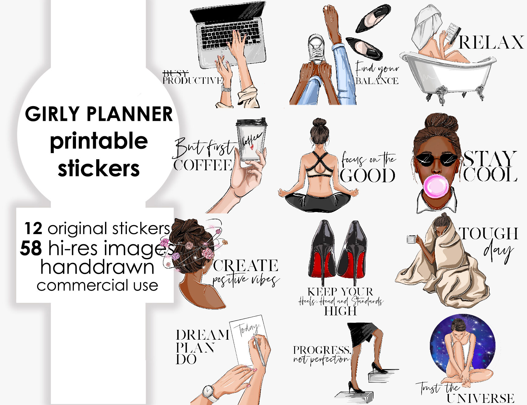 Girly Planner Printable Stickers Clipart By Olgaburunovaart Thehungryjpeg Com