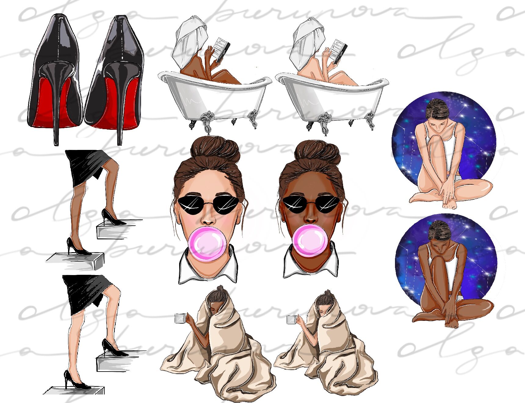 girly planner printable stickers clipart by