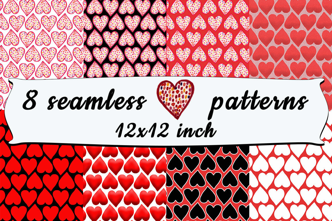 Download 8 Seamless Heart Patterns By AleFairyland | TheHungryJPEG.com