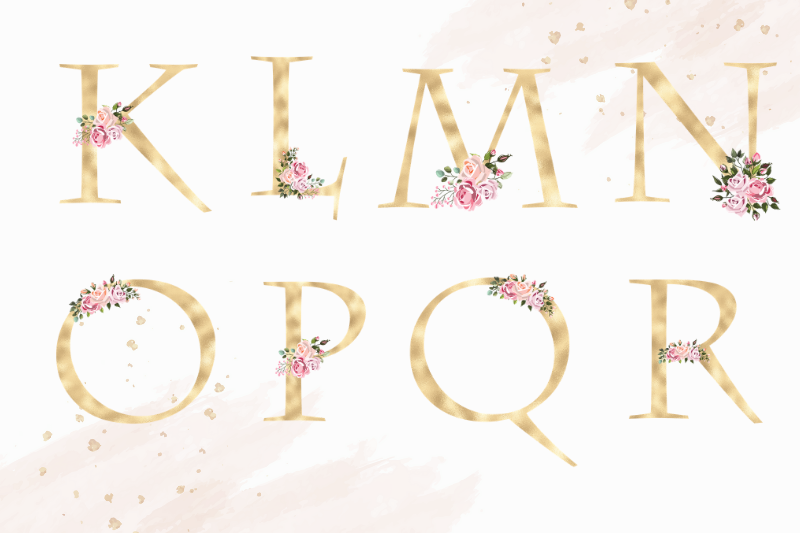 Blush Florals Alphabet Gold Foil Alphabet With Flowers Floral Fonts By Old Continent Design Thehungryjpeg Com