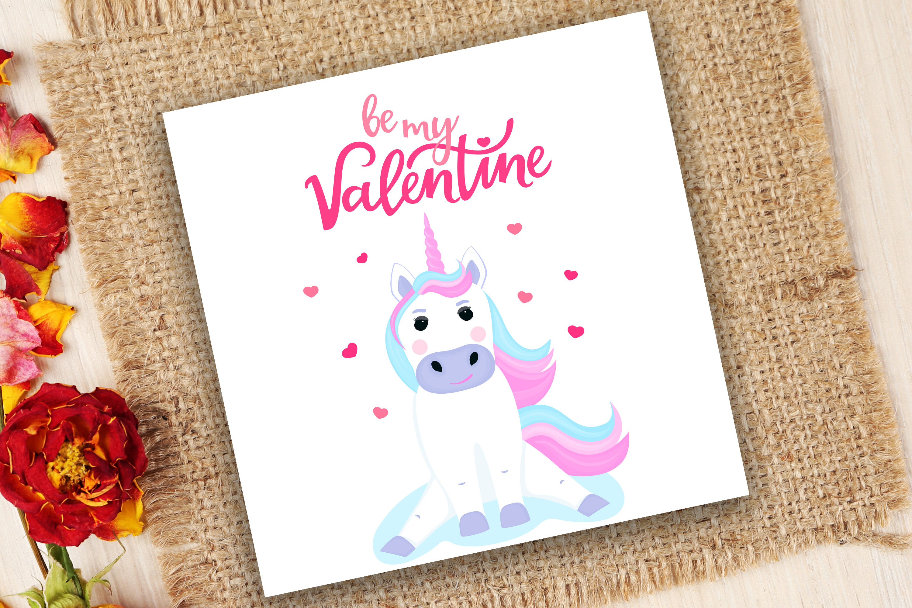 Be My Valentine Hand Drawn Lettering Cute Unicorn Sitting On A Cloud By Liluart Thehungryjpeg Com