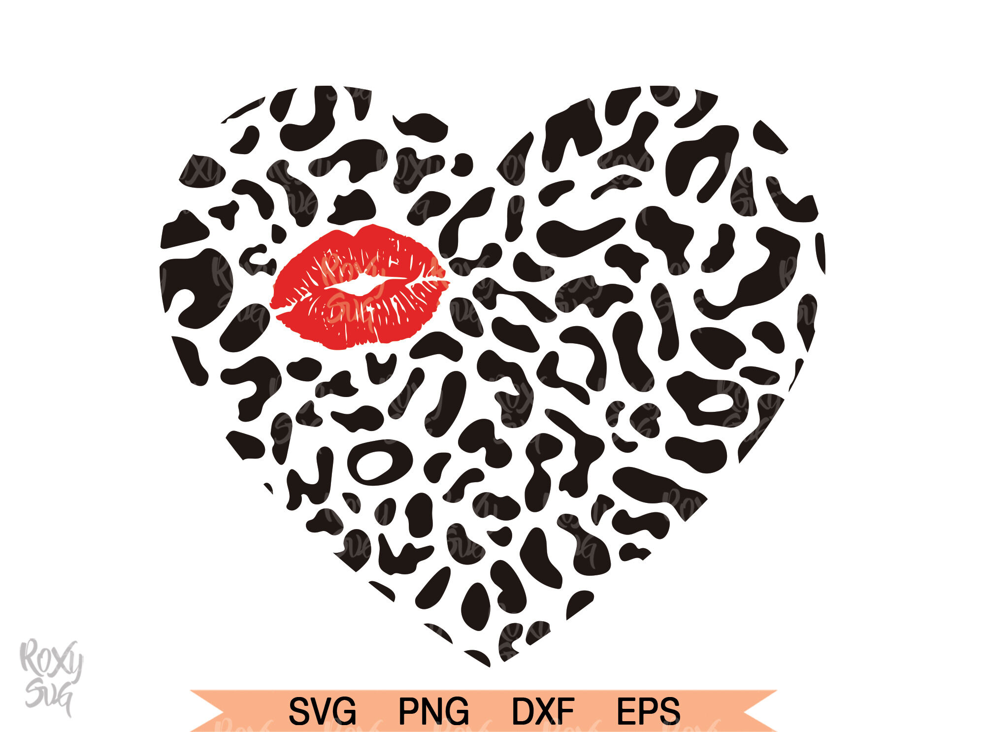 Valentines Day Svg, Leopard Heart Svg, Kiss svg, Leopard svg, By