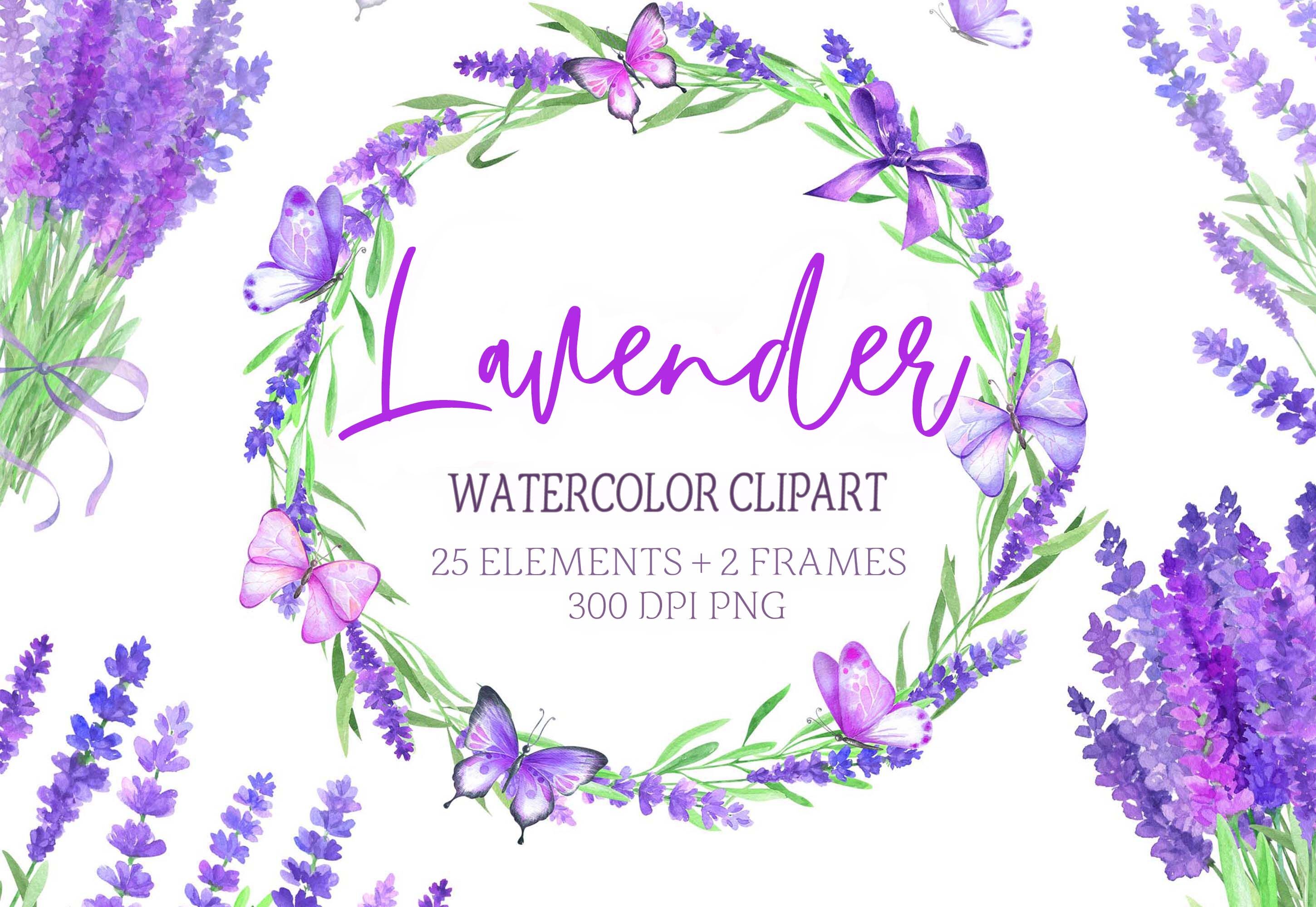 Watercolor Lavender Clipart Butterflies Clip Art Flower Purple Rustic ...