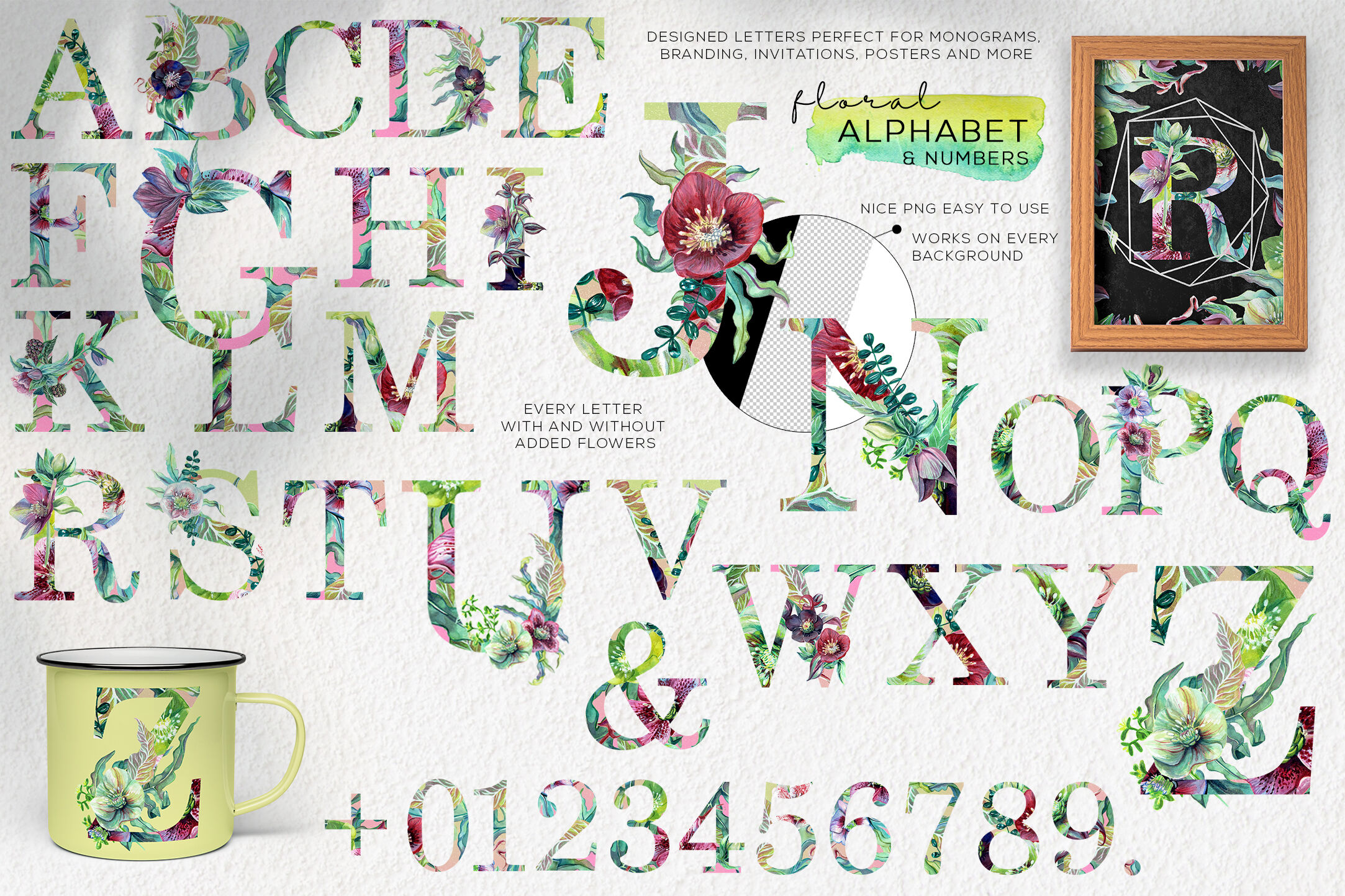 Big Botanica Watercolor Graphic Set Patterns Frames Alphabet Wreat By Sunny Afternoons Thehungryjpeg Com