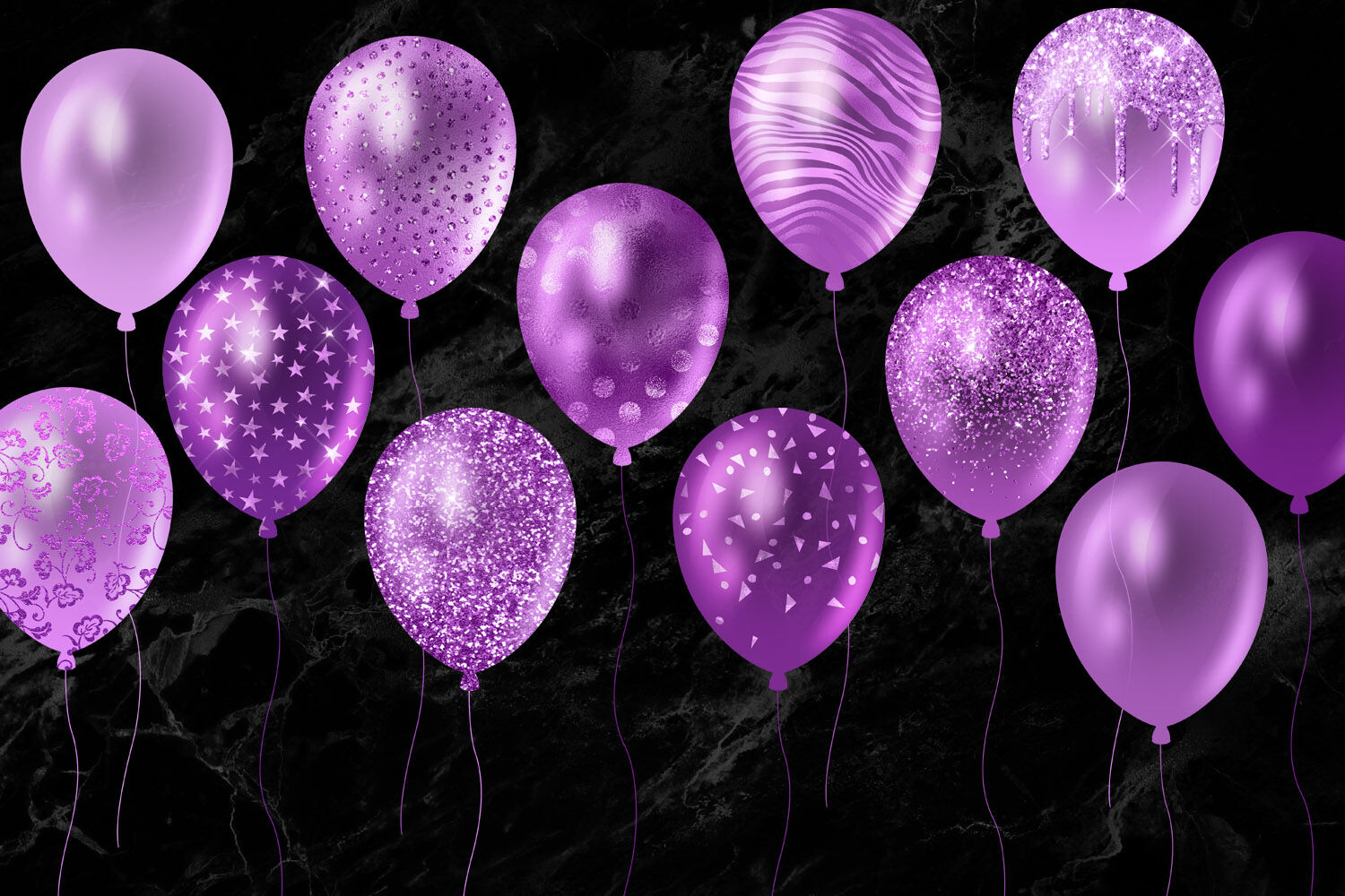 Purple Glitter Balloons Clipart By Digital Curio Thehungryjpeg