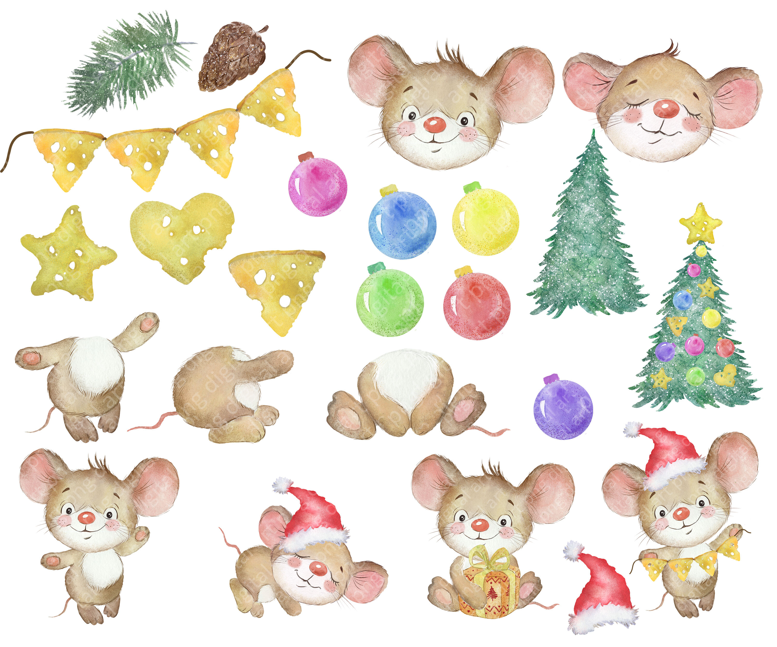 Watercolor Christmas Clip Art Mouse Christmas Animals Lovely Mice By Evgeniia Grebneva Painting Thehungryjpeg Com