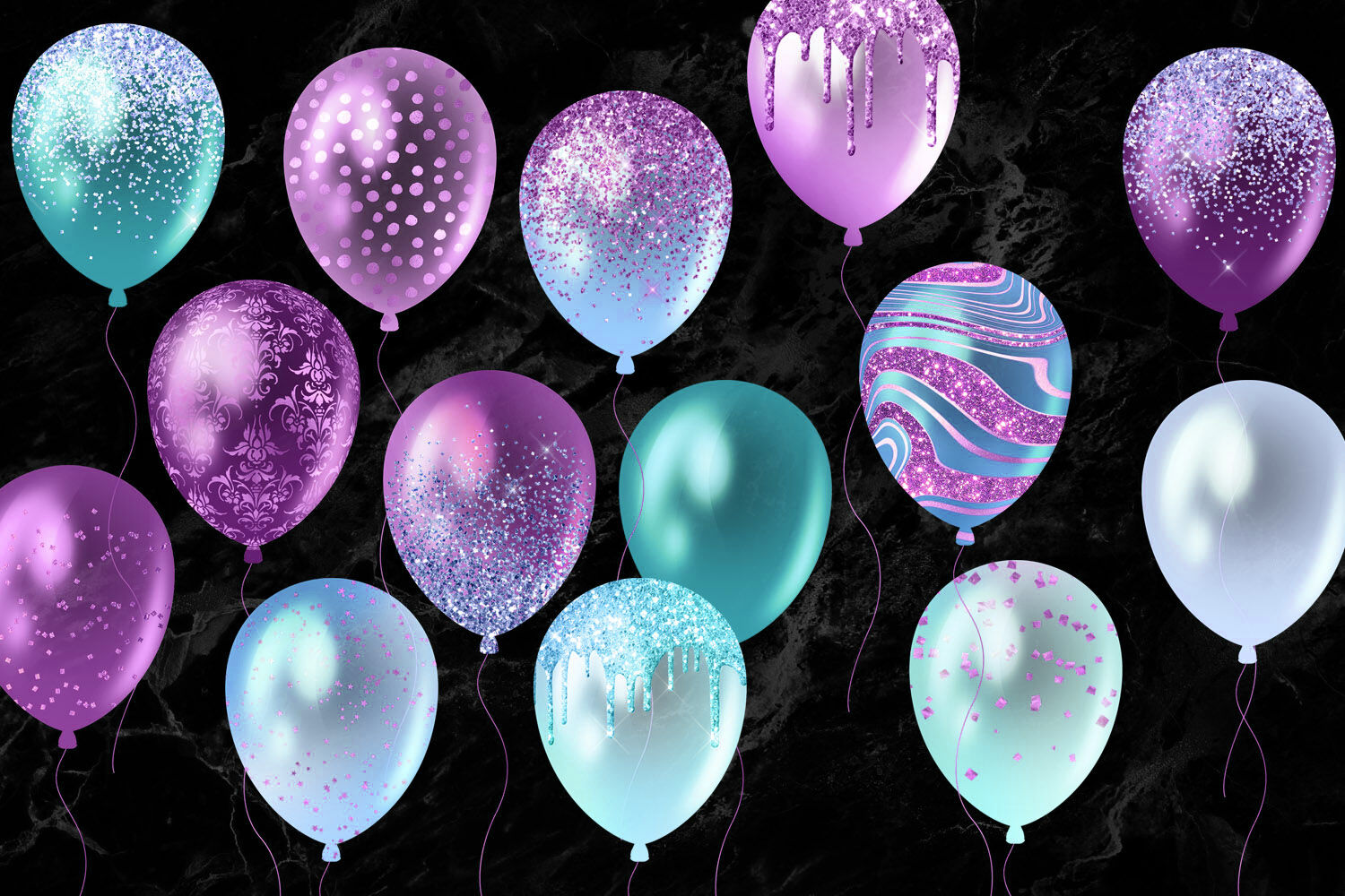 Aqua and Purple Balloons Clipart By Digital Curio | TheHungryJPEG.com