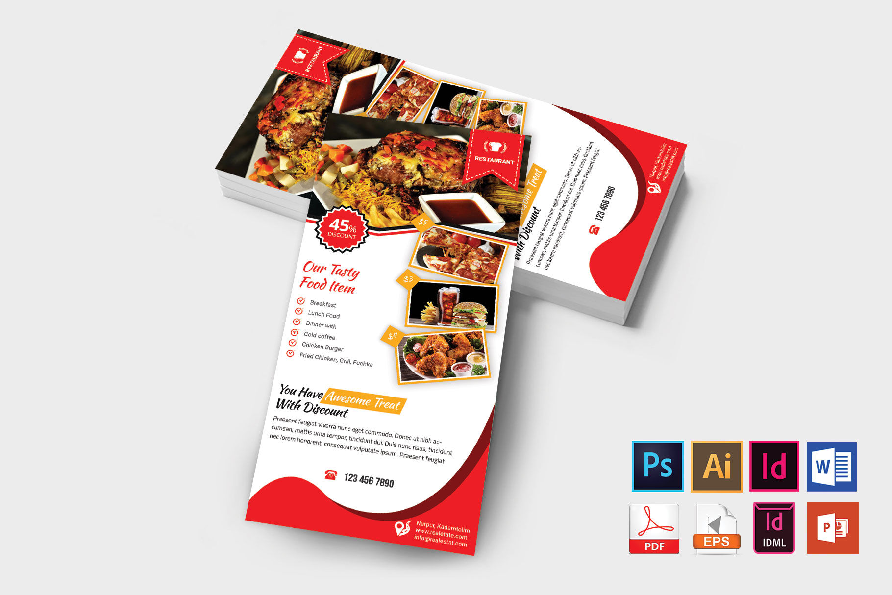 1/3rd A4 DL Brochure Support Business Carte Comptoir Debout Flyer Menu Support 