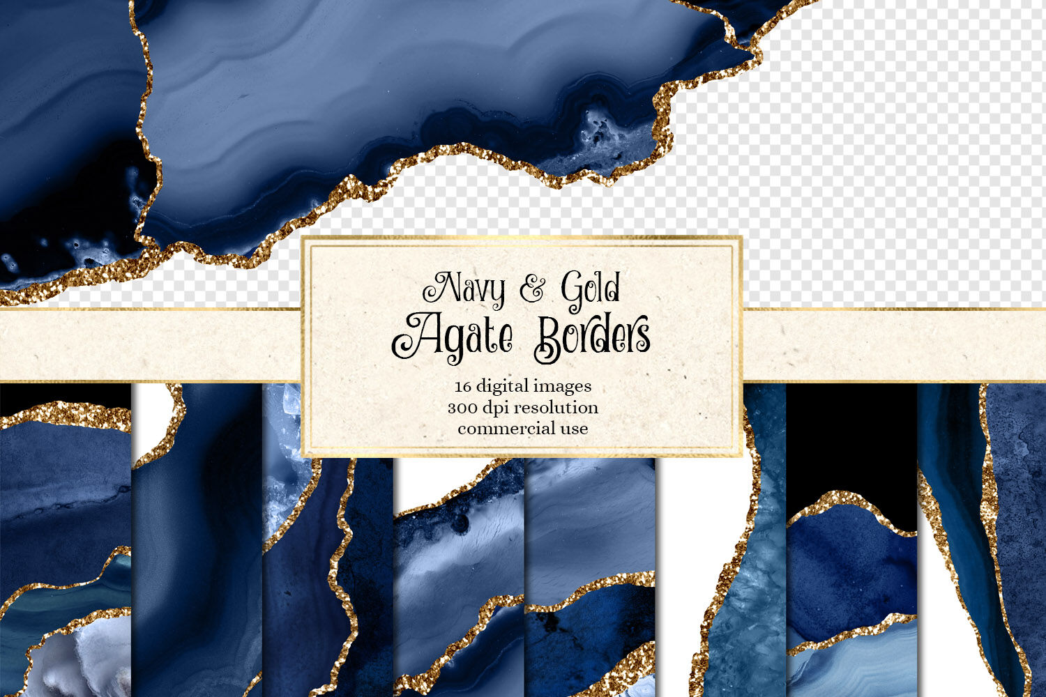 Navy and Gold Agate Borders By Digital Curio | TheHungryJPEG.com