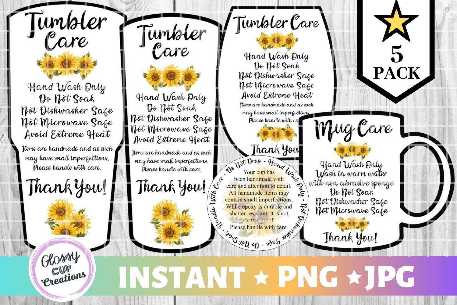Tumbler Care Card Pack, PNG, Print and Cut Care Cards Floral By Glossy Cup  Creations