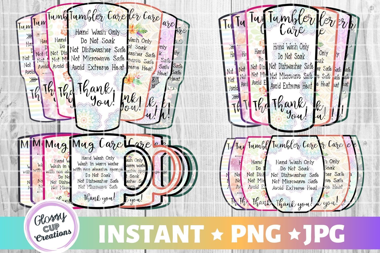 Tumbler care card bundle. Tumbler cup care instructions card