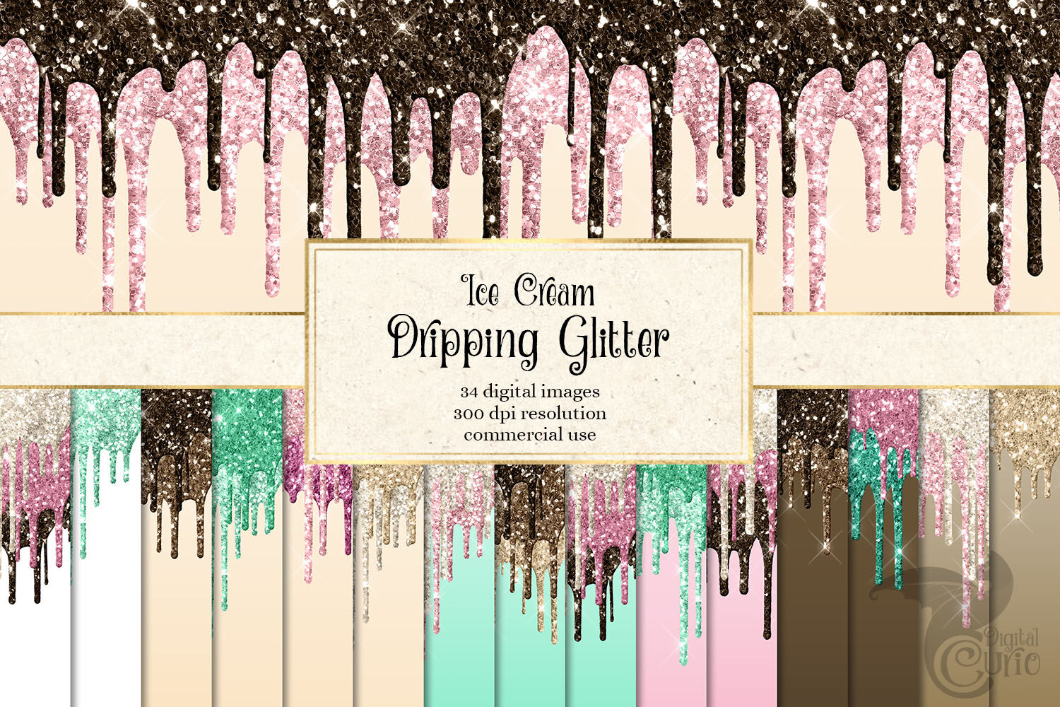 Pastel Dripping Glitter Background Digital Paper for COMMERCIAL USE. 12pcs Printable Frosting Scrapbook Paper with license included