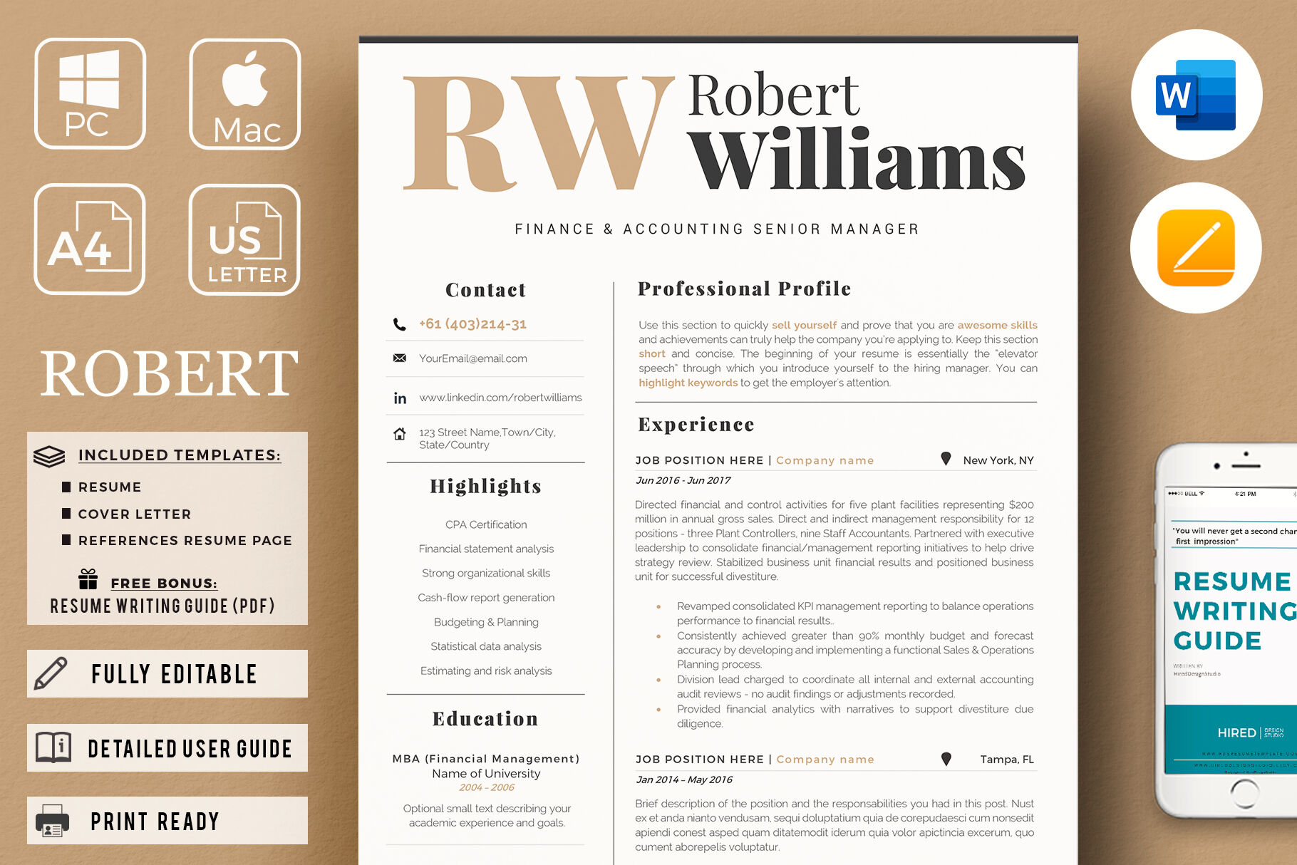 3 Page Resume Template Cover Letter References By Hiredds Thehungryjpeg Com
