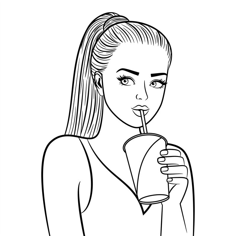 Girl with paper cup coloring page By SmartStartStocker 