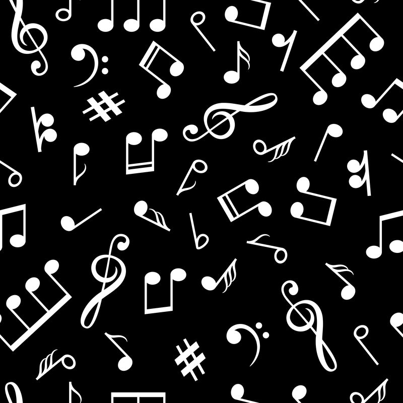 Music notes black pattern. Musical note signs old style background for ...